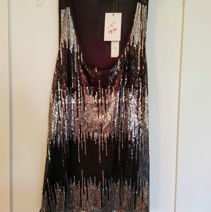 L black and silver sequin tank